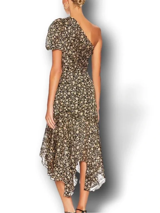 ASTR THE LABEL SANTORI ONE SHOULDER MIDI DRESS NWT FLORAL LARGE SPARKLING THREAD - Picture 2 of 11